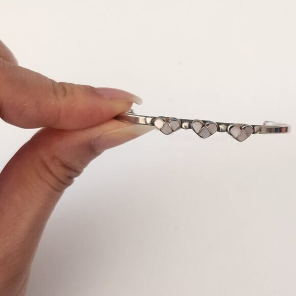 RARE! Navajo Pink Mussel Shell Heart Babies Bracelet Fits Small Adult Wrist b84 - Picture 2 of 10